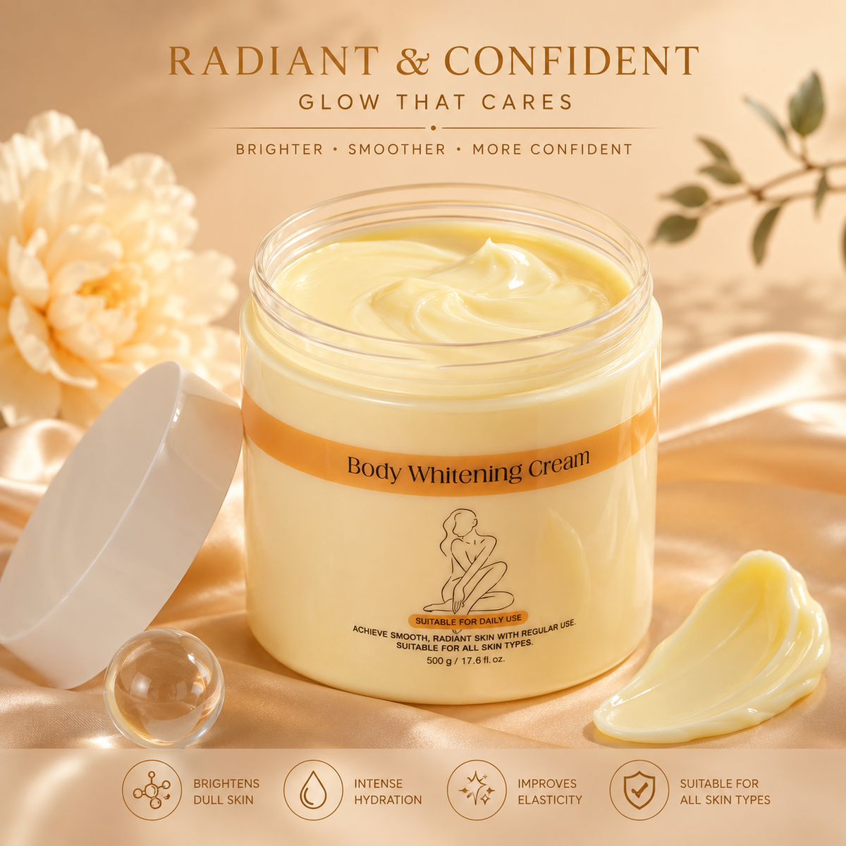Body Radiance & Smoothing Cream – Daily Moisturizing Body Cream for Soft, Smooth & Radiant-Looking Skin, 500g