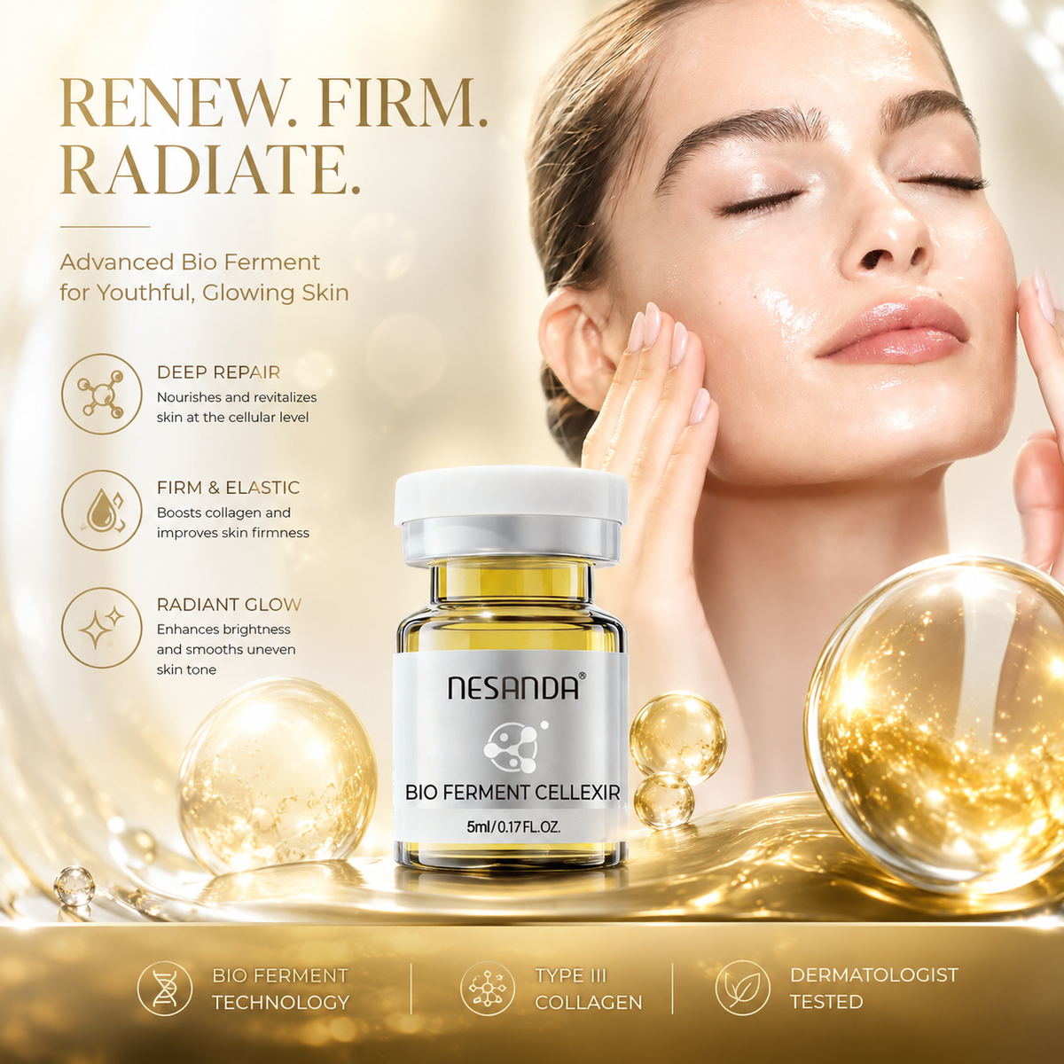 Bio Ferment Facial Serum – Peptide & Niacinamide Hydrating Essence with Hyaluronic Acid