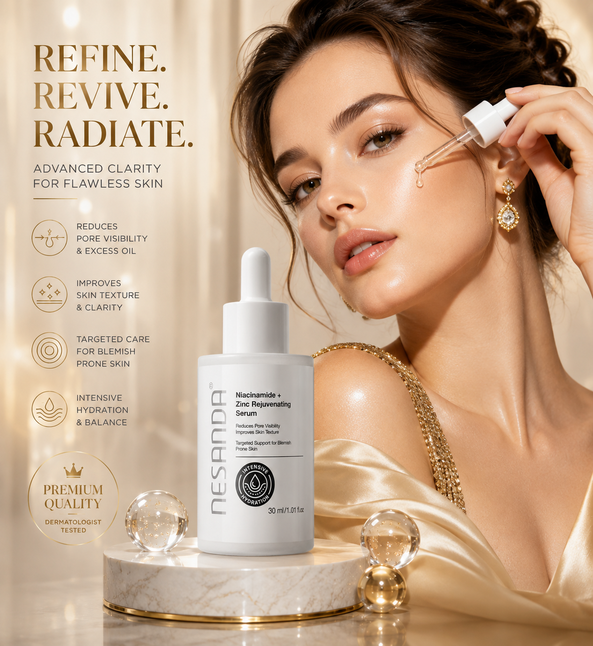 Niacinamide 10% + Zinc 1% Facial Serum – Balancing & Smoothing Daily Skincare, 30ml