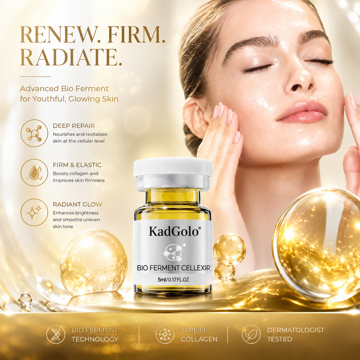 KadGolo facial serum displayed with clear skincare essence