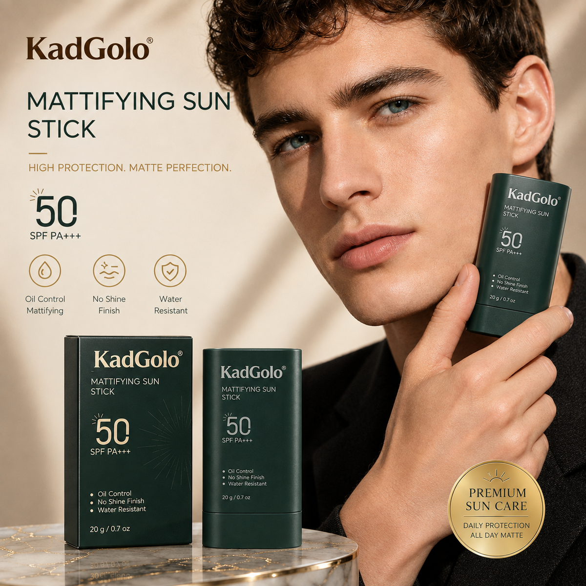 KadGolo matte finish sun stick shown in a clean and simple product presentation
