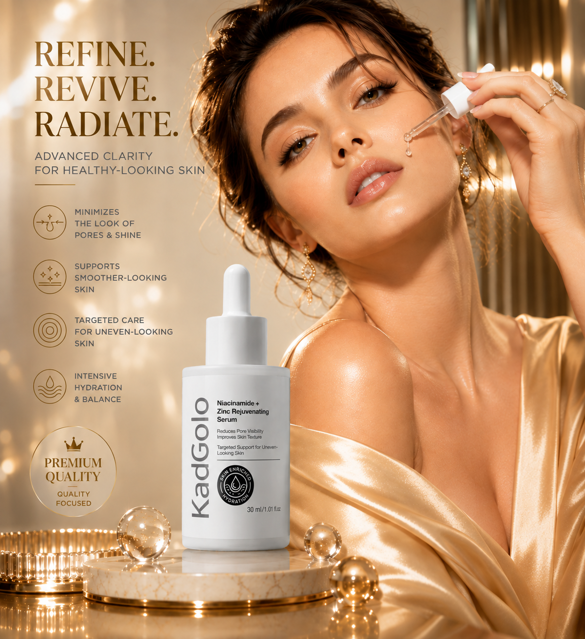 KadGolo daily skincare serum in a white dropper bottle