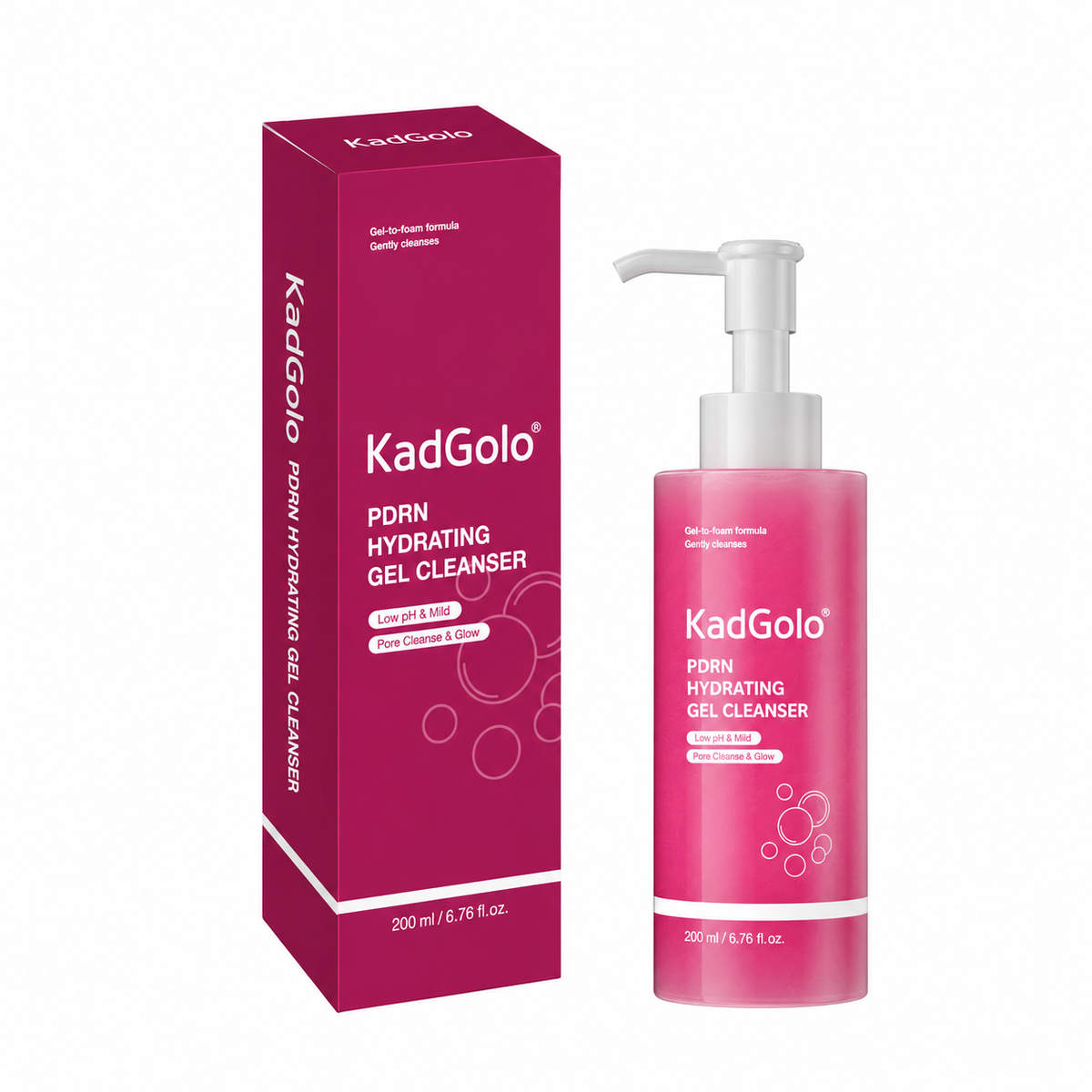 KadGolo low pH hydrating facial cleanser with a pump dispenser