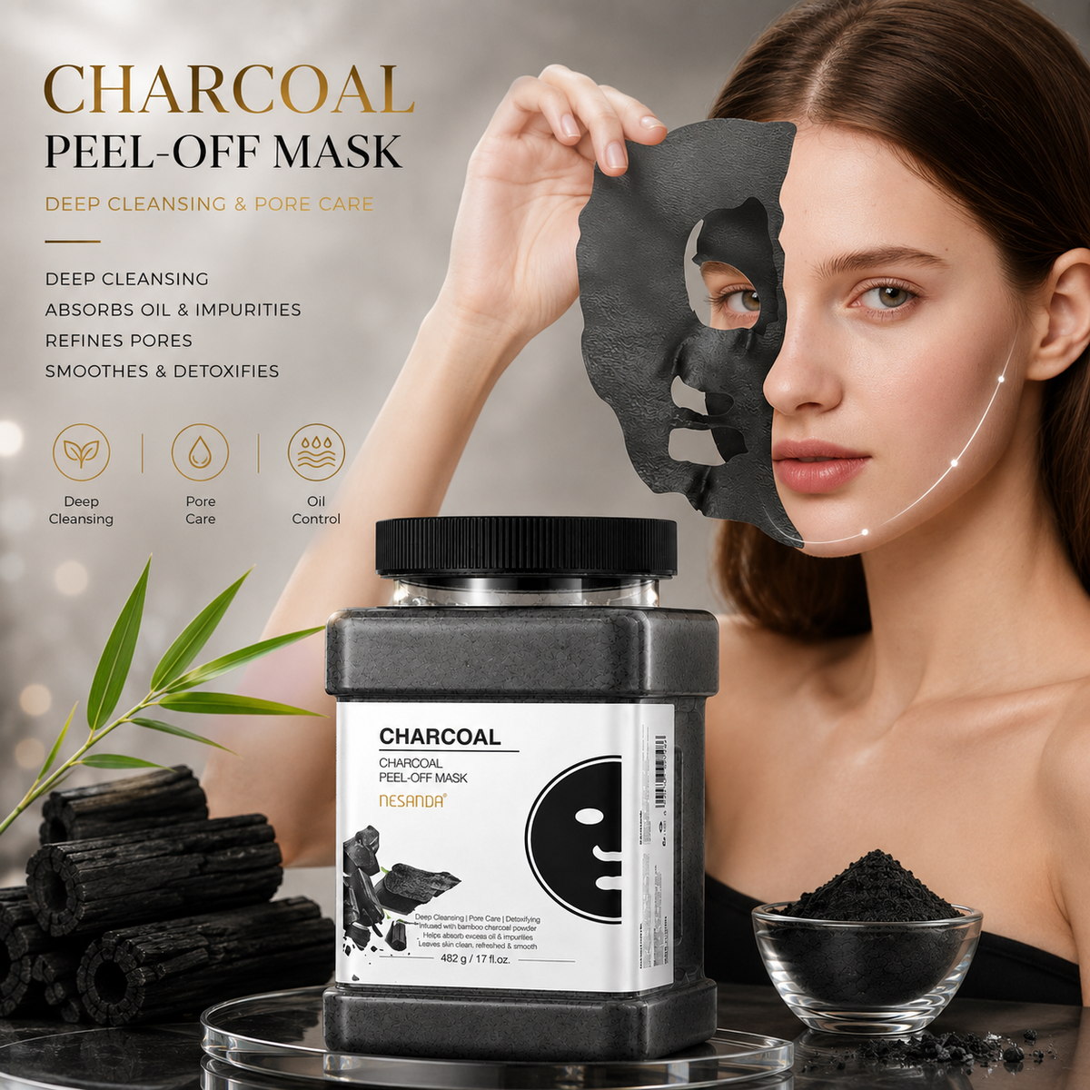 Charcoal Peel-Off Face Mask with Charcoal Powder – Facial Cleansing Mask
