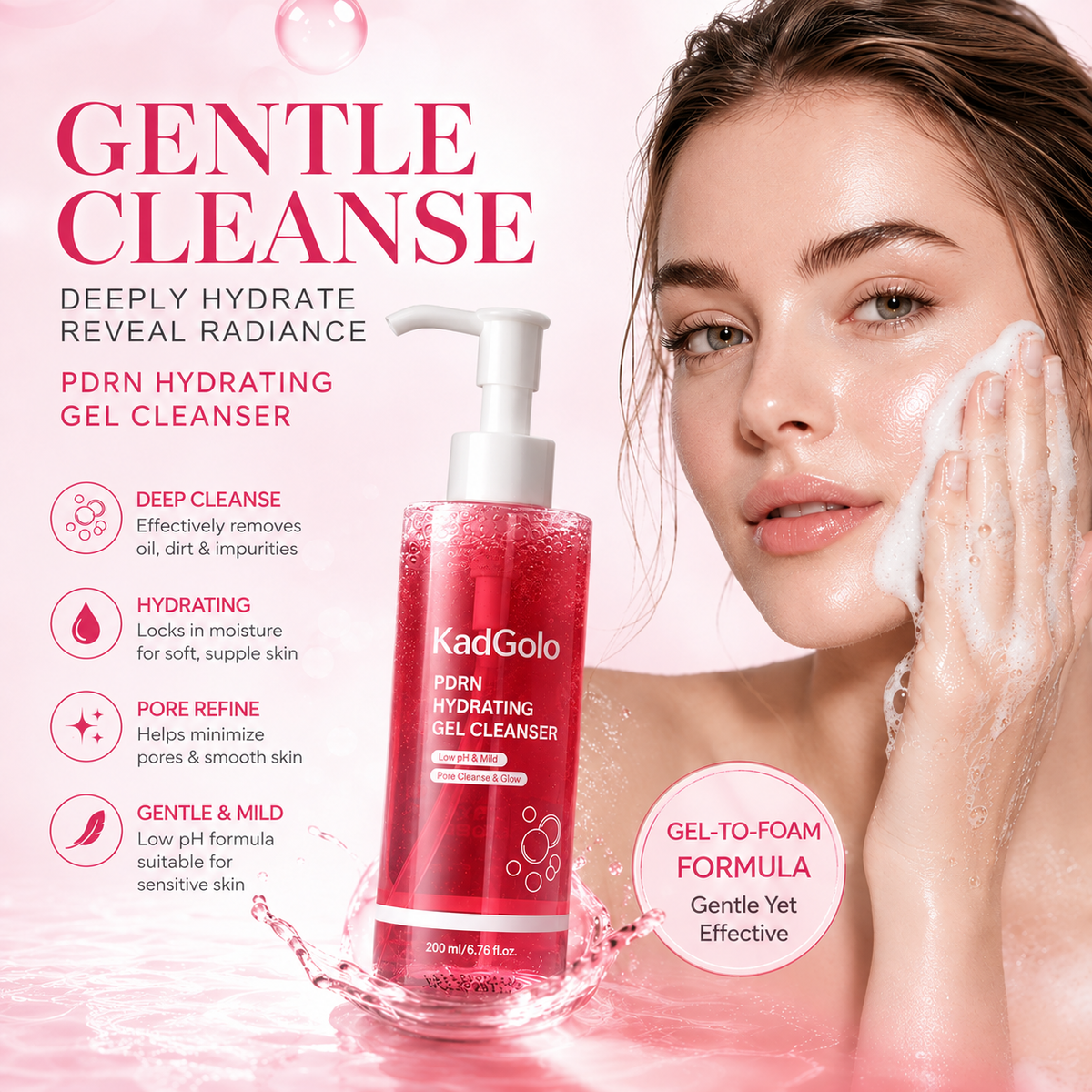 KadGolo gentle facial cleanser with a lightweight gel-to-foam formula