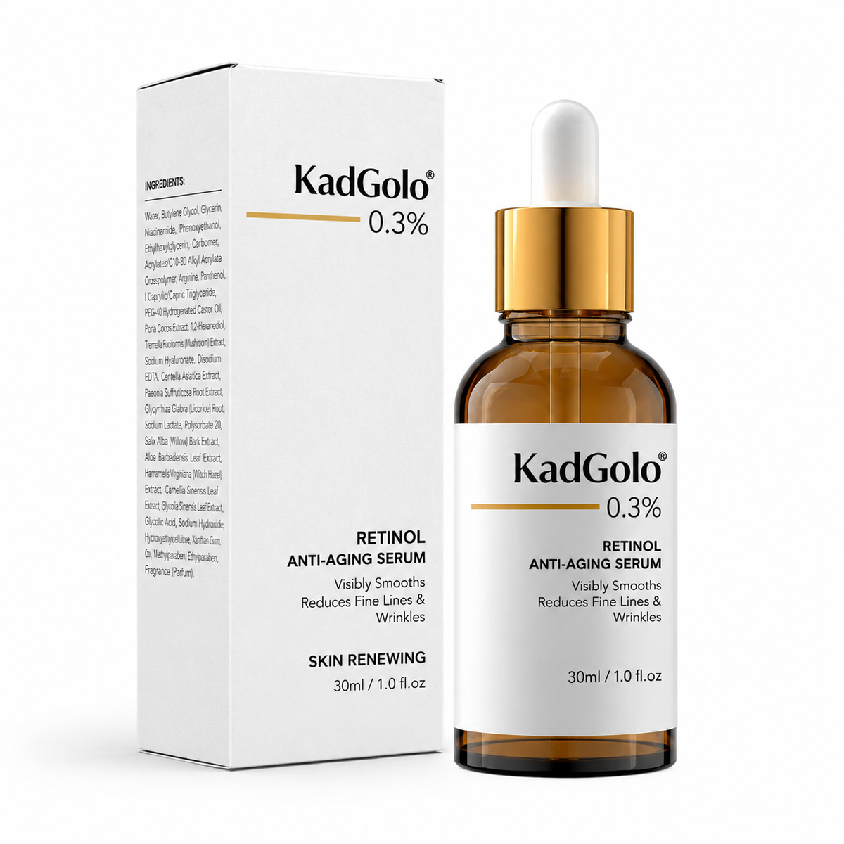 KadGolo retinol serum featuring vitamin A and peptides