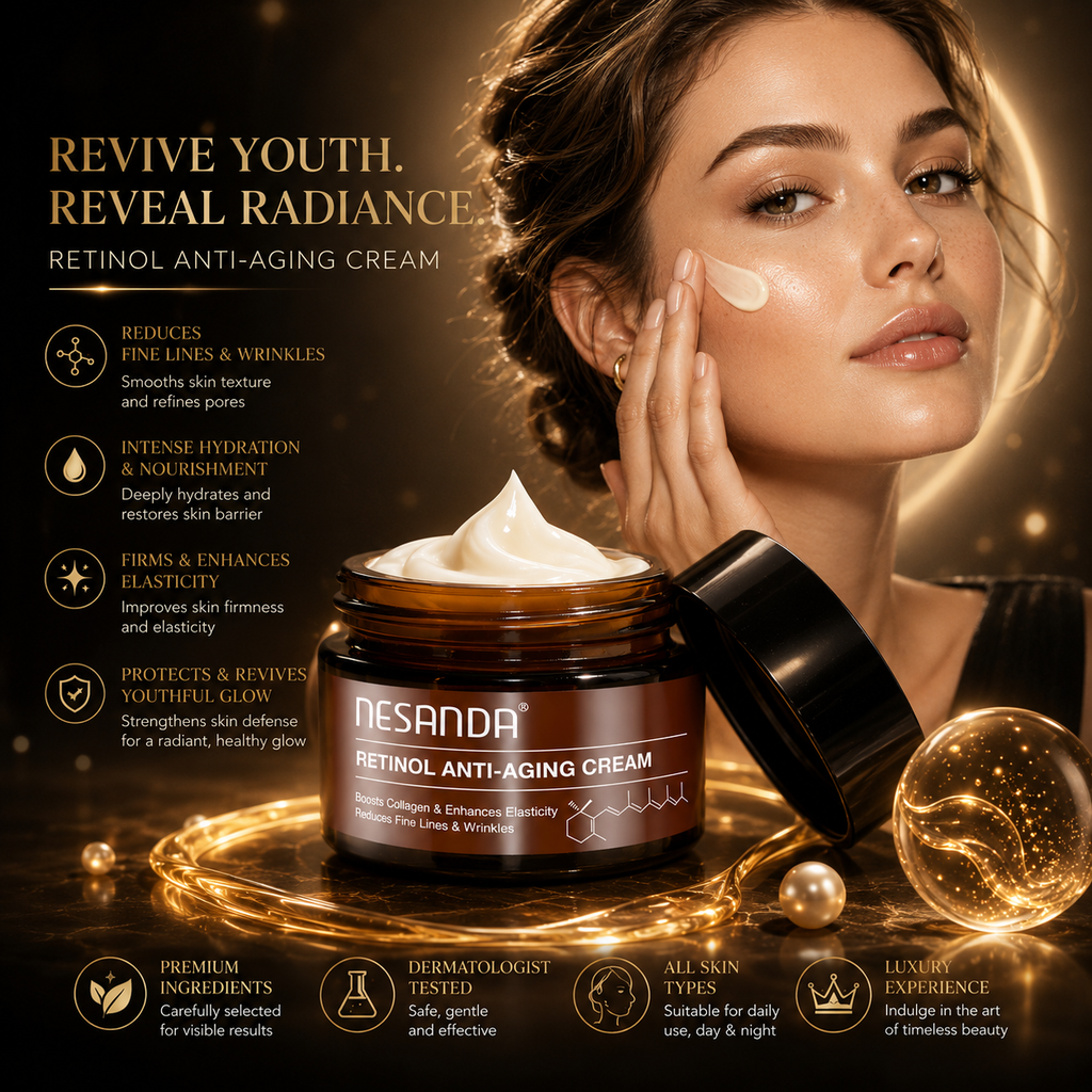 Retinol Facial Cream 0.3% – Hydrating Smoothing Moisturizer with Hyaluronic Acid & Vitamin C, 50g