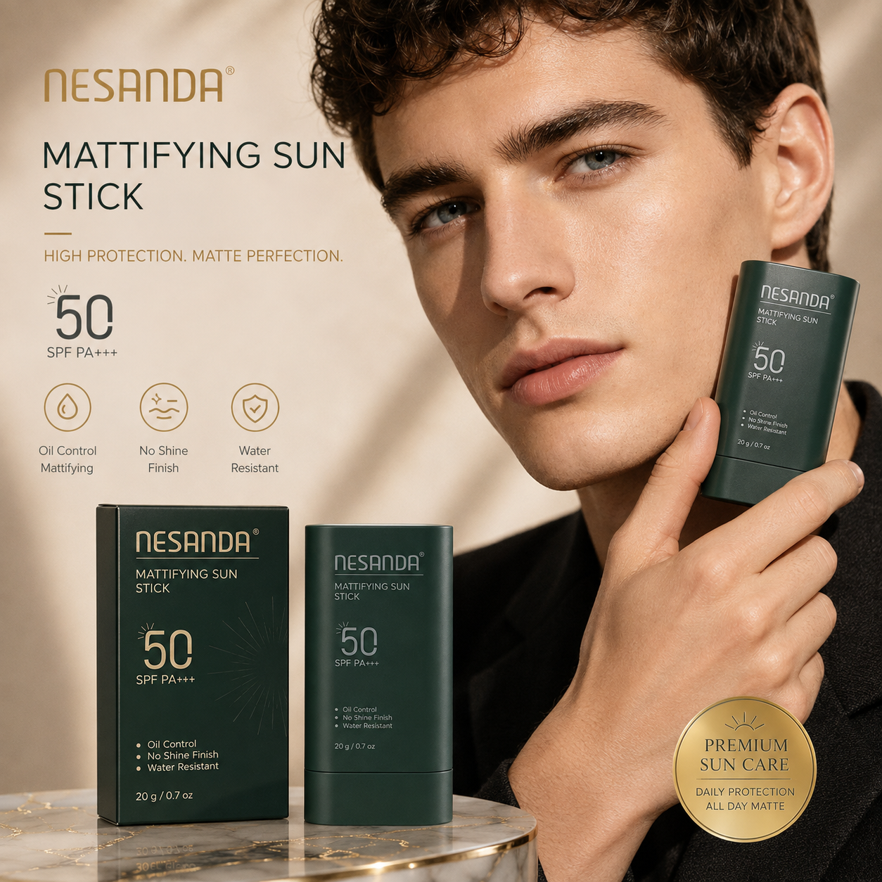 Men's SPF 50+ Mattifying Sunscreen Stick – Lightweight Face & Body Sun Care