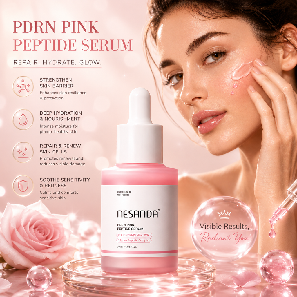 PDRN Pink Peptide Serum – Hydrating Glow Serum with Peptides & Niacinamide for Smooth, Radiant-Looking Skin