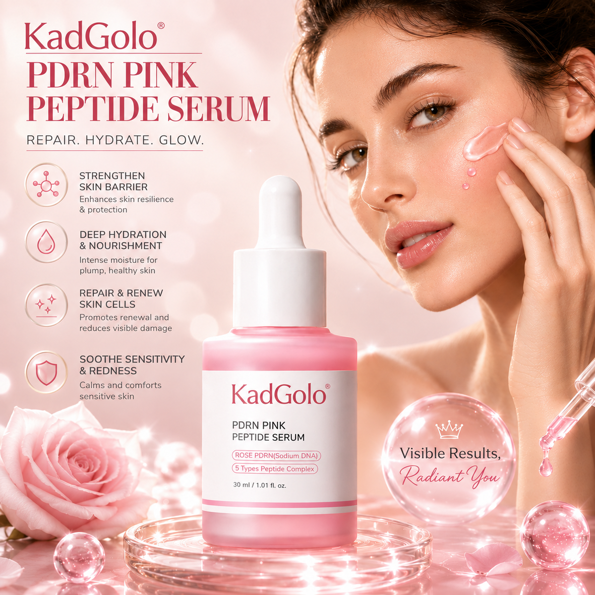 KadGolo PDRN peptide serum for healthy looking hydrated skin